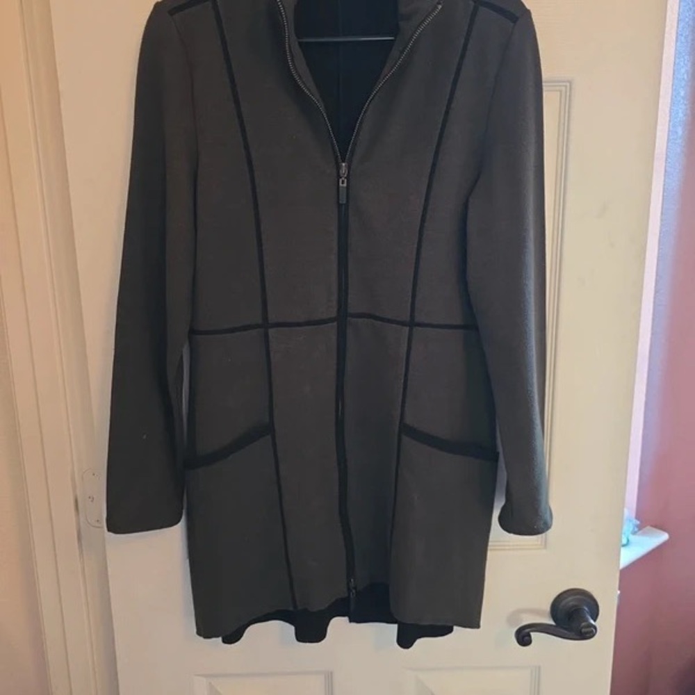 Habitat Charcoal Gray Zip-Front Trench Coat with Contrast Piping
